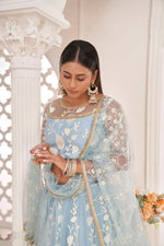 Thumbnail for Aastha Fashion Light Sky Butterfly Net White Cotton Thread Work, Zari Work And Sandwich Sequence Work Embroidery Wedding Wear Lehenga Choli - Distacart