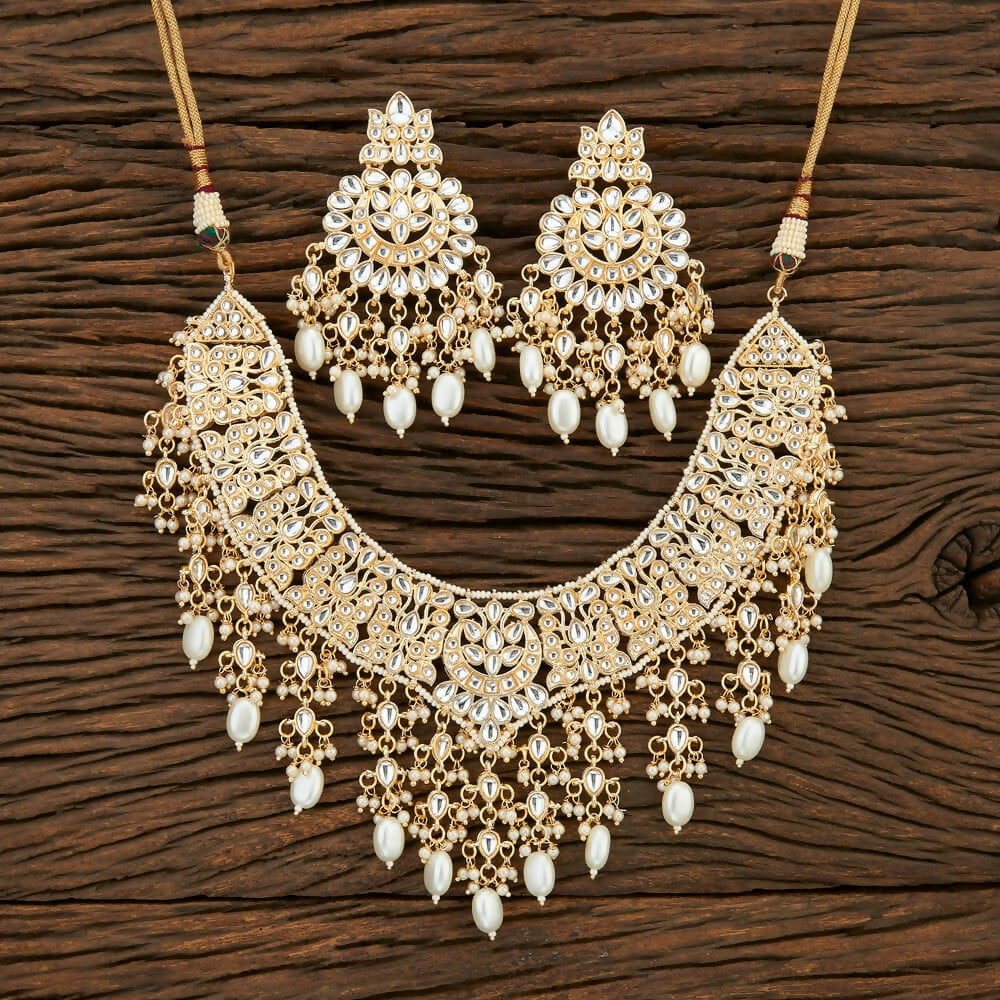 Joban Fashion Women Golden White Necklace Set - Distacart