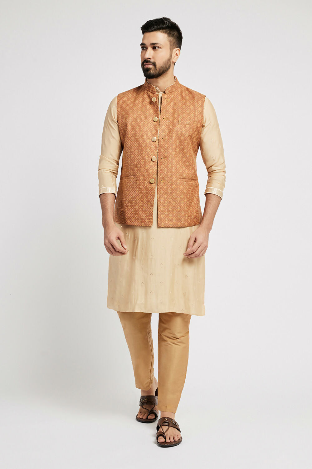 Ethnic India Brown Bundi Men's Jacket Abstract Blended - Distacart