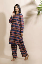 Thumbnail for Breathables Women'S Blue Cotton Abstract Print Loungewear Co-Ord Set – Long Kurta & Pants - Dista