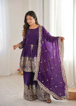 Thumbnail for Teeya Creation Purple Color Fendy Satin Silk Embroidery Work party Wear Salwar Suit - Distacart