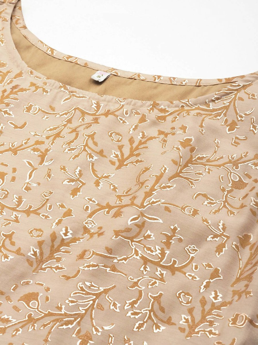 Ahalyaa Women Floral Printed Top with Palazzos - Tan Color - Distacart