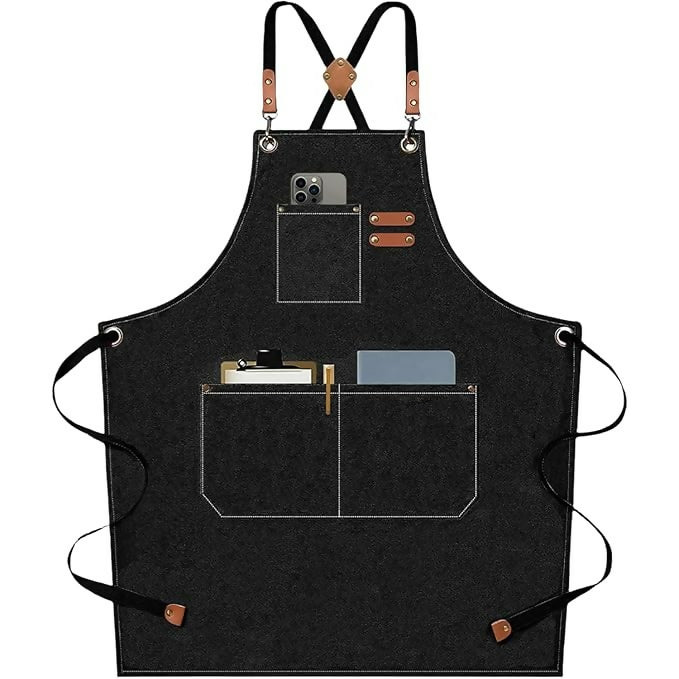 Supvox Waterproof Home Apron - Kitchen And Workshop With Tool Pockets -Black - Dista