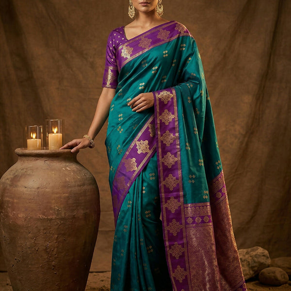 Shree Shyam Fashion Teal Green Soft Silk Saree - Distacart