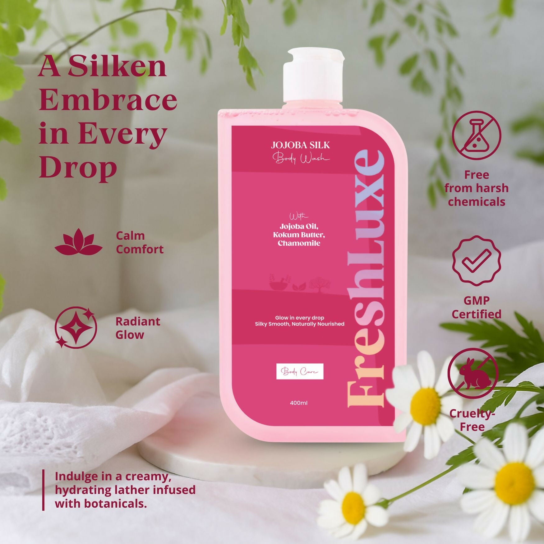 FreshLuxe Silk Body Wash with Jojoba Camomile & Ylang Ylang