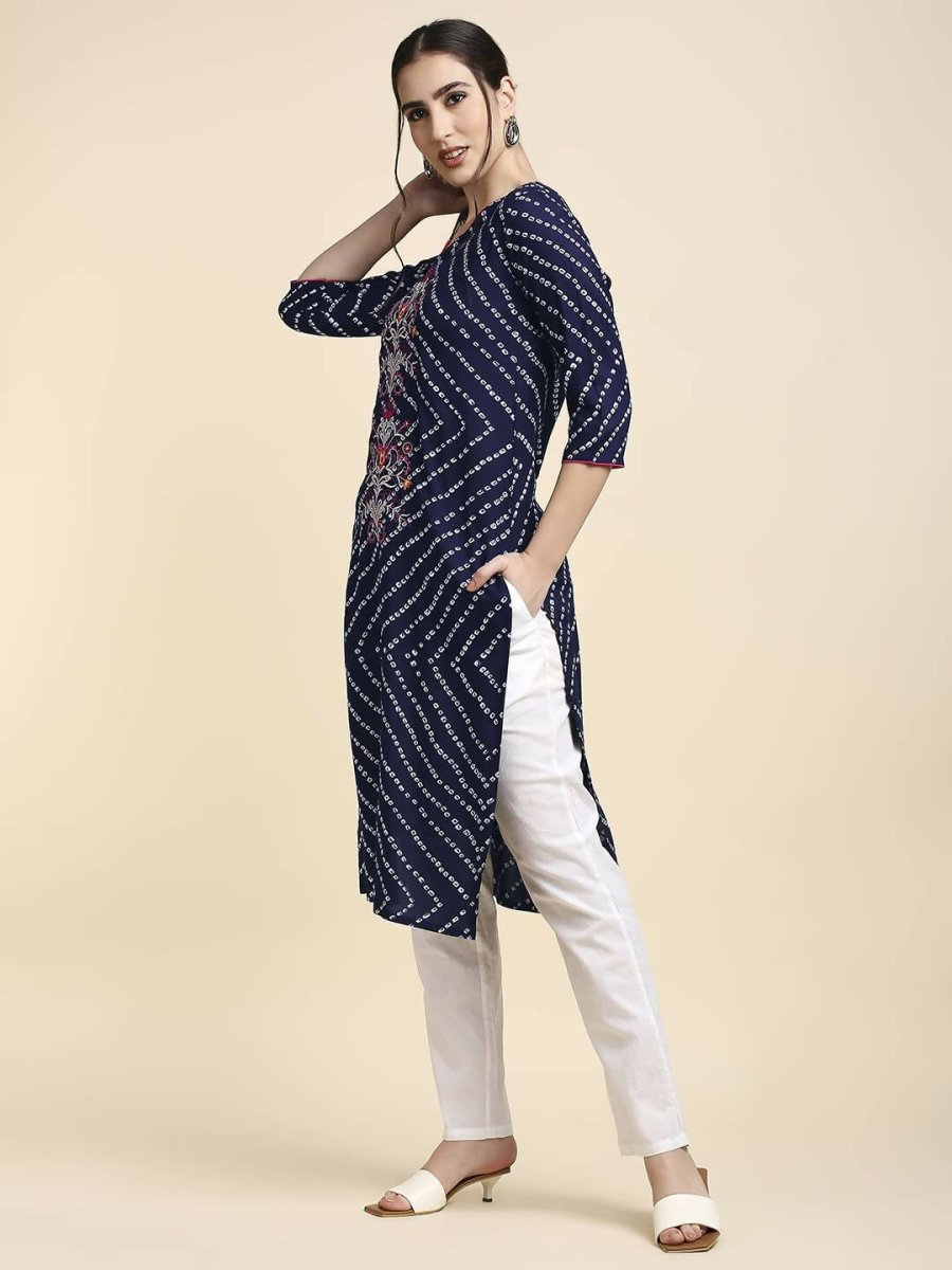 Anubhutee Women's Rayon Regular Straight Navy Blue Kurta - Distacart