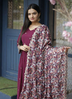 Thumbnail for Jyoti Fashion Women's Wine Faux Blooming Sequins with Zari Embroidery Anarkali Dress with Dupatta - Distacart