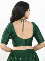 Thumbnail for Joban Fashion Bottle Green Brocade Padded Blouse With Sweetheart Neck Elbow Sleeves