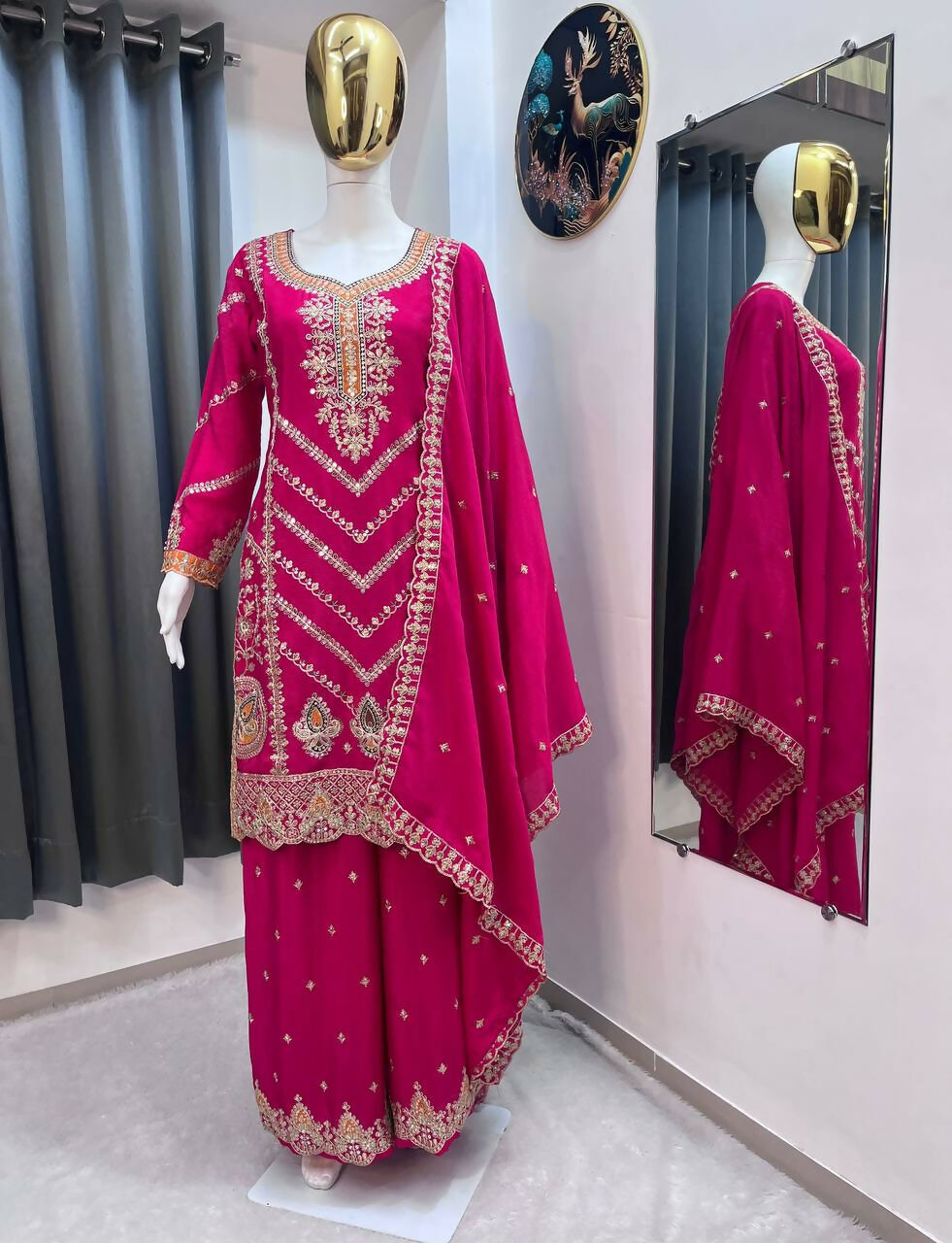 Teeya Creation Rani Color Chinon Silk Party Wear Trending Palazzo Set - Distacart