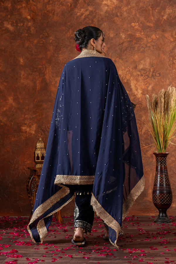 Teeya Creation Blue Color Velvet Silk Embroidery Work Party Wear Suit