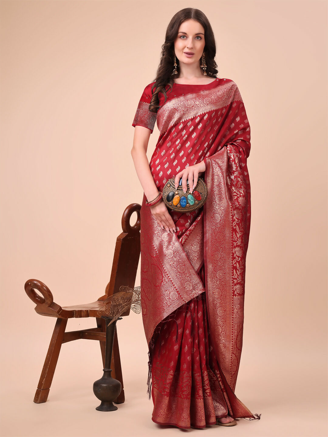 Astita Lichi Silk Red Saree