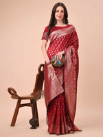 Thumbnail for Astita Lichi Silk Red Saree