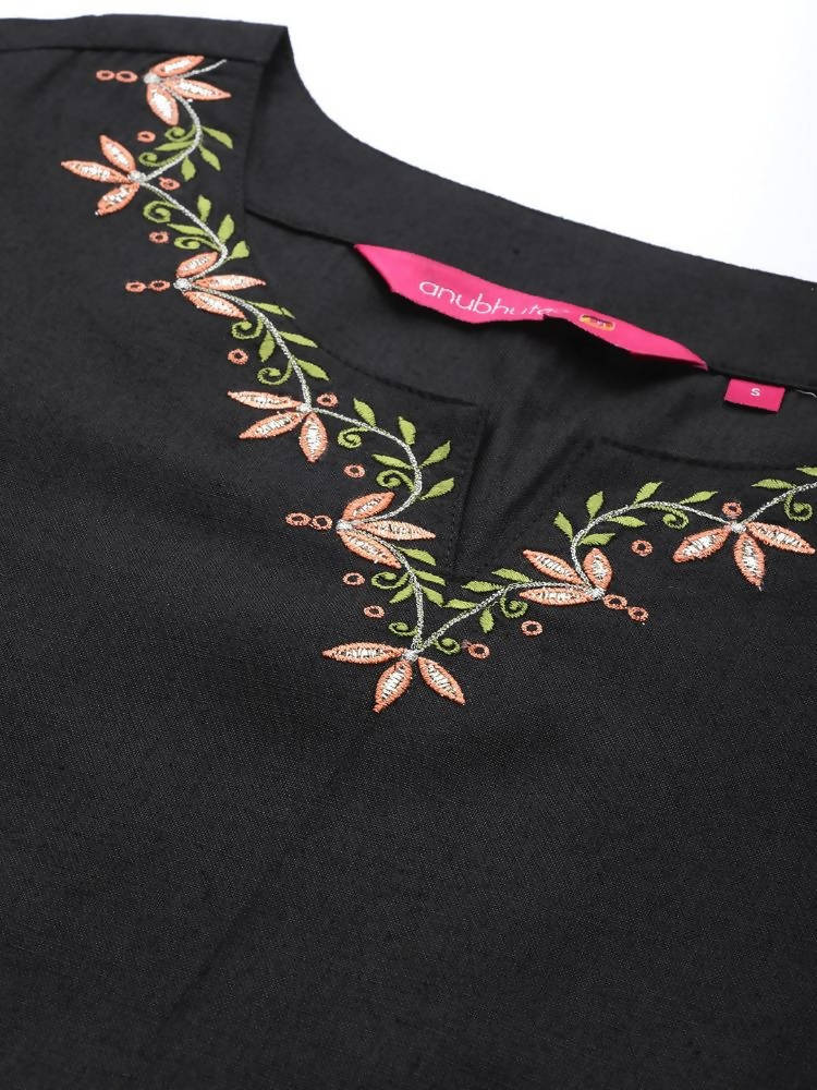Anubhutee Black Floral Embroidered Thread Work Kurta with Trousers & With Dupatta - Distacart