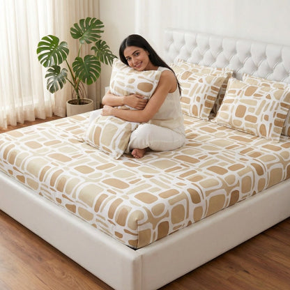 Haus & Kinder Modern Matrix 100% Cotton King Fitted Bedsheet, 144 TC - Dista