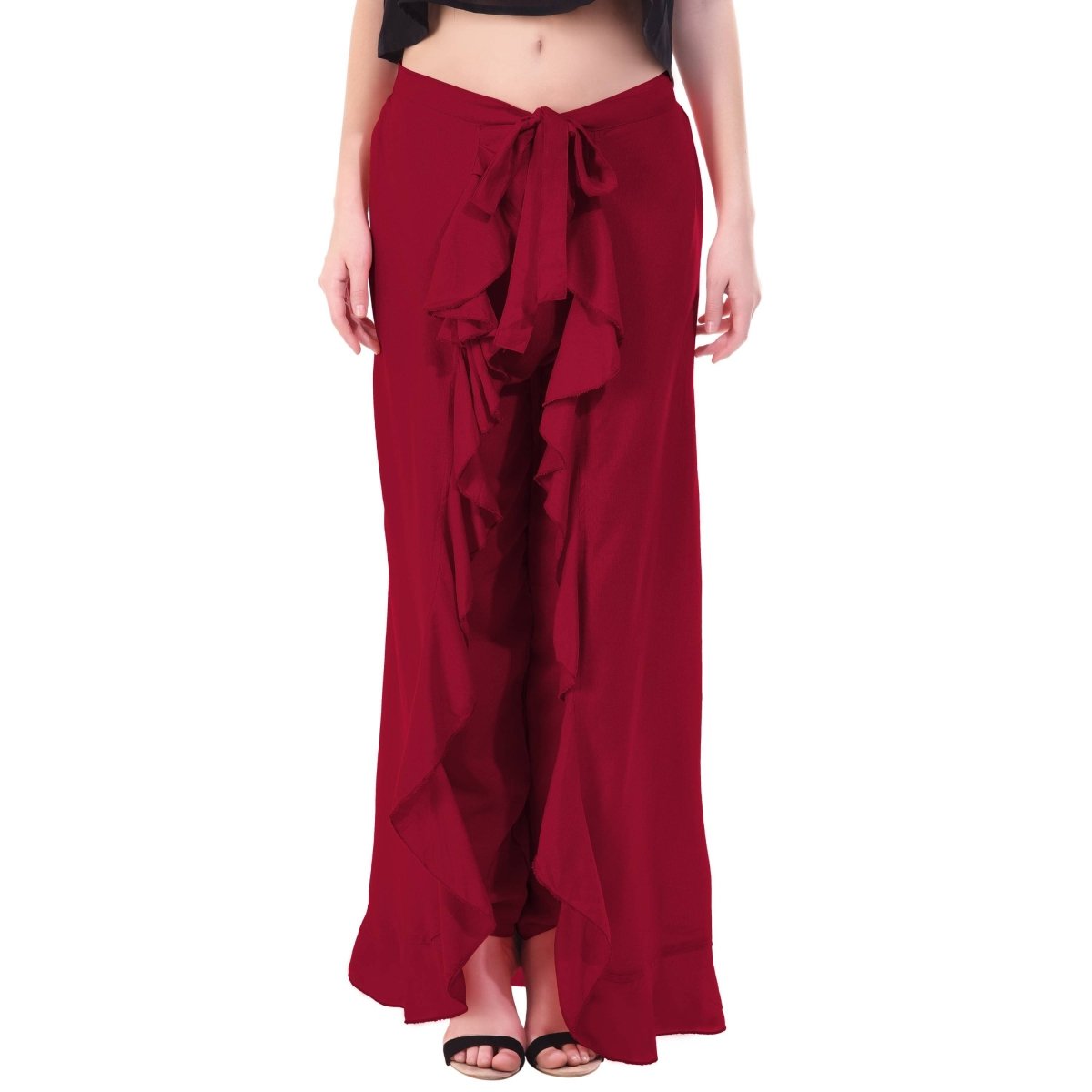 Asmaani Maroon Color Plain Ruffle Palazzo