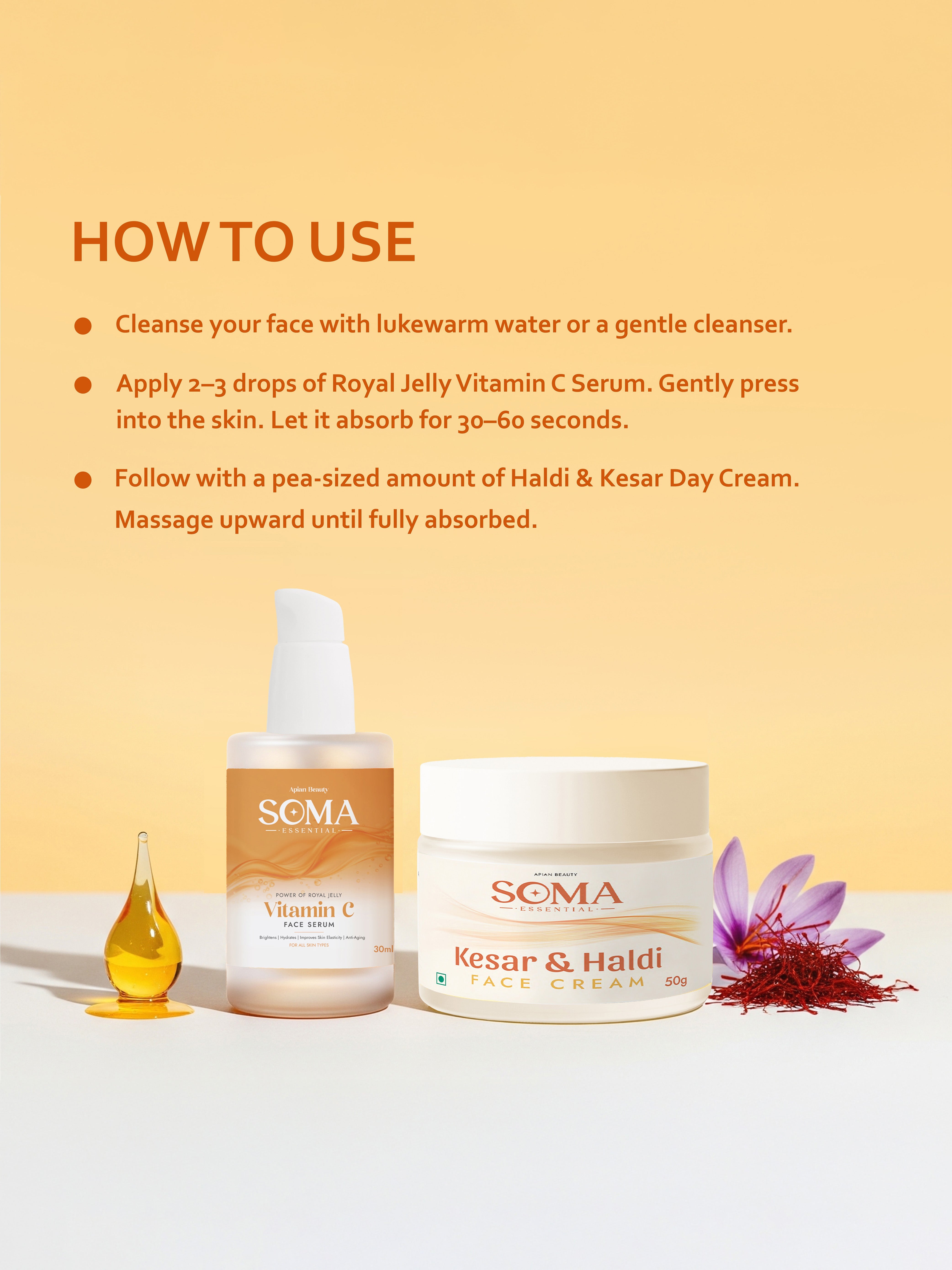 Soma Essential Apian Morning Glow Ritual - Vitamin C Serum + Haldi Kesar Cream - Dista