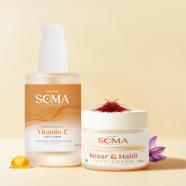 Soma Essential Apian Morning Glow Ritual - Vitamin C Serum + Haldi Kesar Cream - Dista