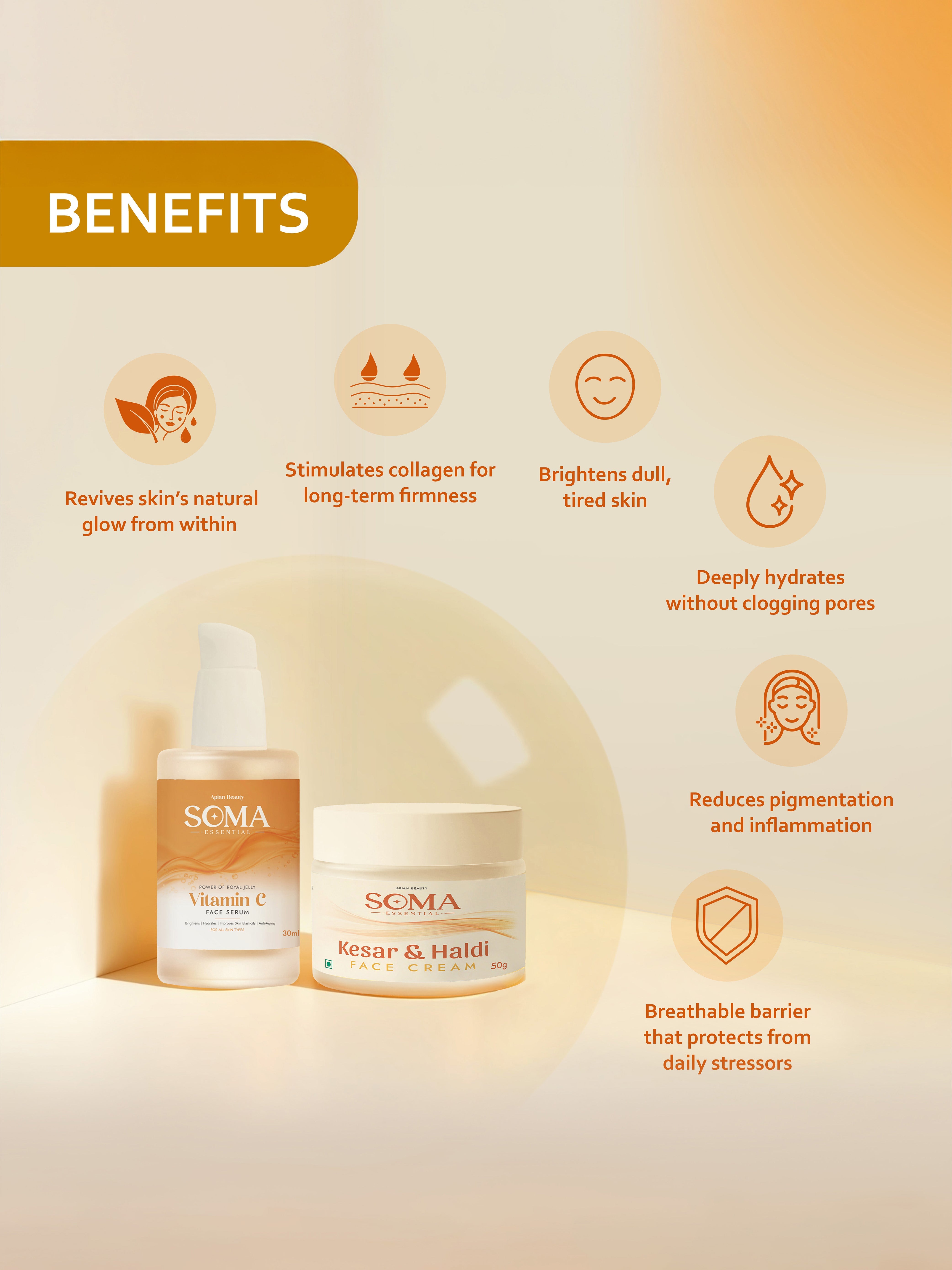 Soma Essential Apian Morning Glow Ritual - Vitamin C Serum + Haldi Kesar Cream - Dista