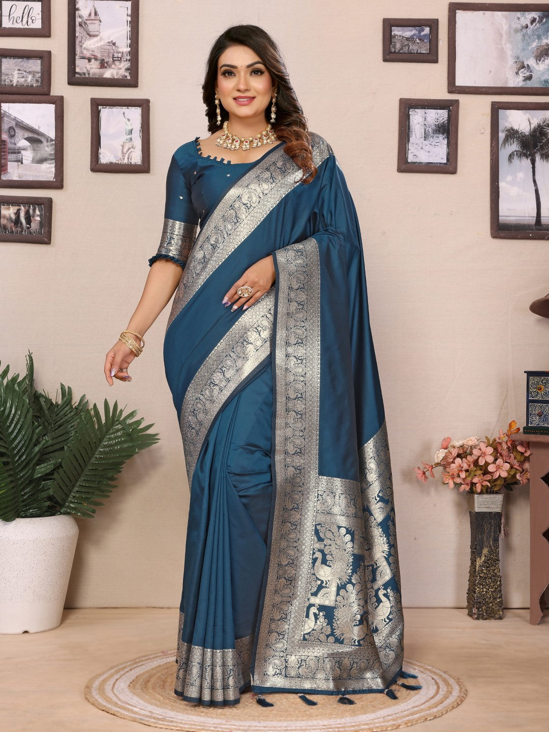 Anaita Aqua Blue Banarasi Silk Saree With Weaving Work - Distacart