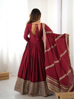Thumbnail for The52 Women's Gorgeous Chinon Silk Fabric Embroidery Work Flared Anarkali Pant and Dupatta Set - Distacart