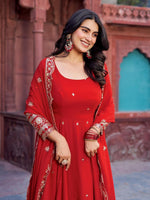 Thumbnail for The52 Women's Beautiful Faux Georgette Fabric Embroidery Work Flared Anarkali Pant and Dupatta Set - Distacart