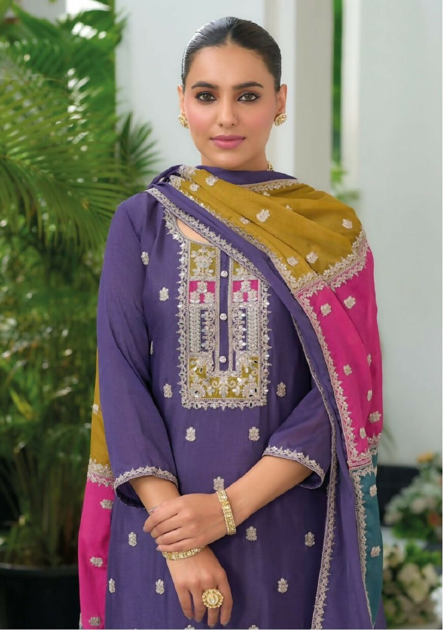 Teeya Creation Lavender Color Chinon Silk Embroidery Work Wedding Wear Designer Salwar Suit - Distacart