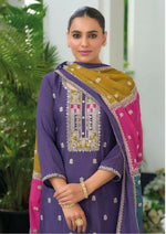 Thumbnail for Teeya Creation Lavender Color Chinon Silk Embroidery Work Wedding Wear Designer Salwar Suit - Distacart