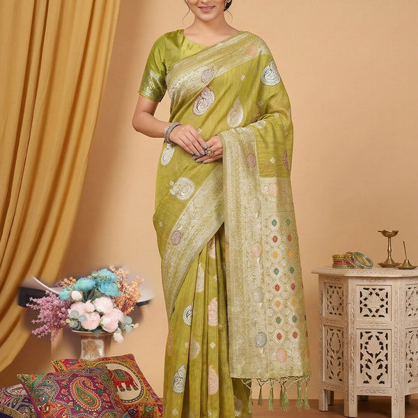 Shree Shyam Fashion Mustard Linen Cotton Saree - Distacart