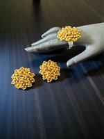 Thumbnail for Inhanns Rangmani Crystal Duo – Adjustable Ring + Statement Earrings Set - Golden - Distacart