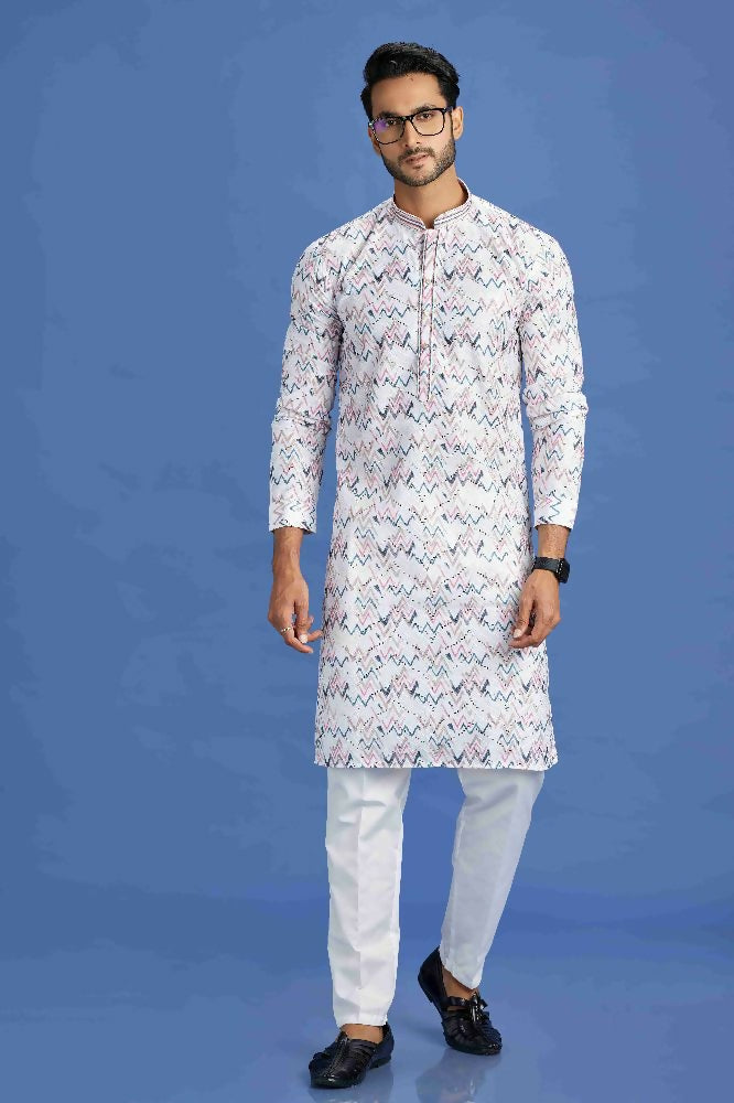 Raivat Ethnic Cotton Embroidery Kurta Pajama In Pink and Blue Colour - Dista