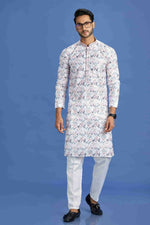 Thumbnail for Raivat Ethnic Cotton Embroidery Kurta Pajama In Pink and Blue Colour - Dista