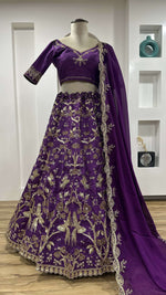 Thumbnail for Aastha Fashion Purple Heavy Thai Silk Designer Wedding Wear Lehenga Choli