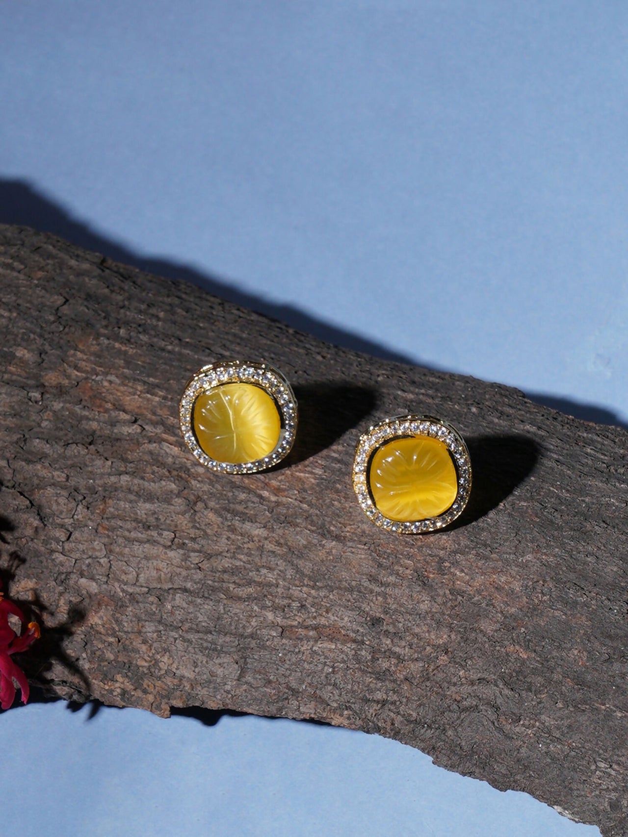 Yellow Stone Kundan Studs (yellow) - Ruby Raang - Distacart