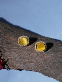 Thumbnail for Yellow Stone Kundan Studs (yellow) - Ruby Raang - Distacart