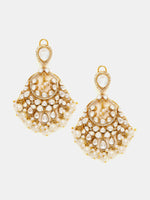 Thumbnail for Ruby Raang Gold Polished White Chand Kundan Earrings