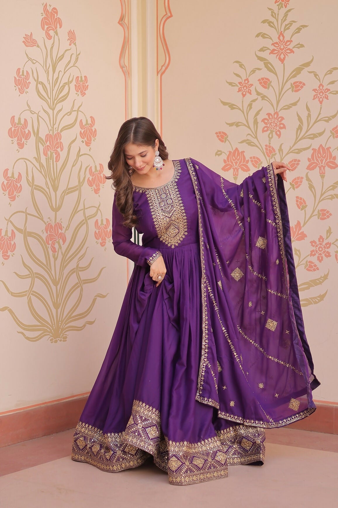Joban Fashion Purple Georgette Sequence Embroidery Work Kurta Set