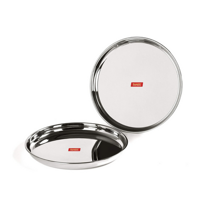 Sumeet Stainless Steel Heavy Gauge Deep Wall Dinner Plates with Mirror Finish - Dista