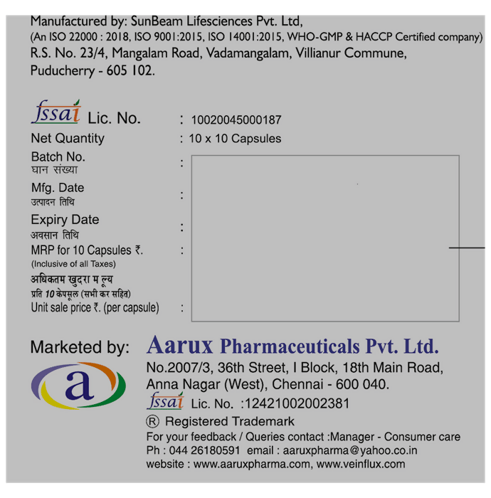 Aarux Veinflux Capsules - Distacart