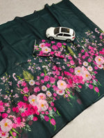 Thumbnail for Arfa Fashion House Black Floral Pure Lilin Digital Printed Saree - Distacart