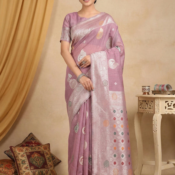 Shree Shyam Fashion Purple Linen Cotton Saree - Distacart