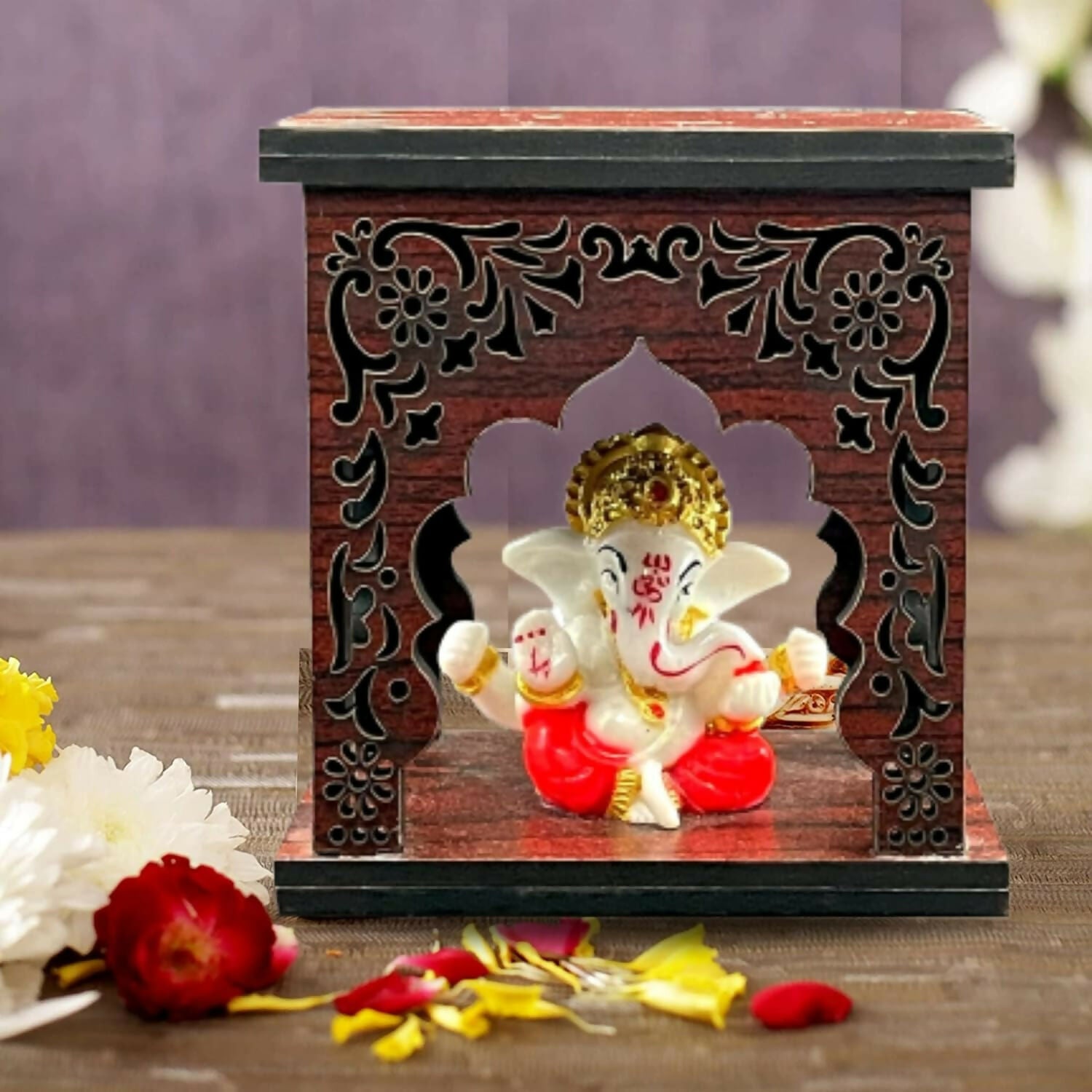 Expleasia, Exuberant & Luxury Decor Ganesha Idol With Wooden Temple - Distacart