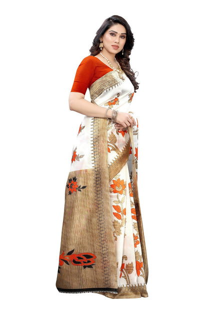 Vamika White Printed Art Silk Saree - Distacart