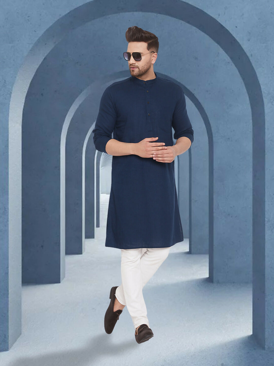 Even Apparels Men's Pure Cotton Blue Kurta - Distacart