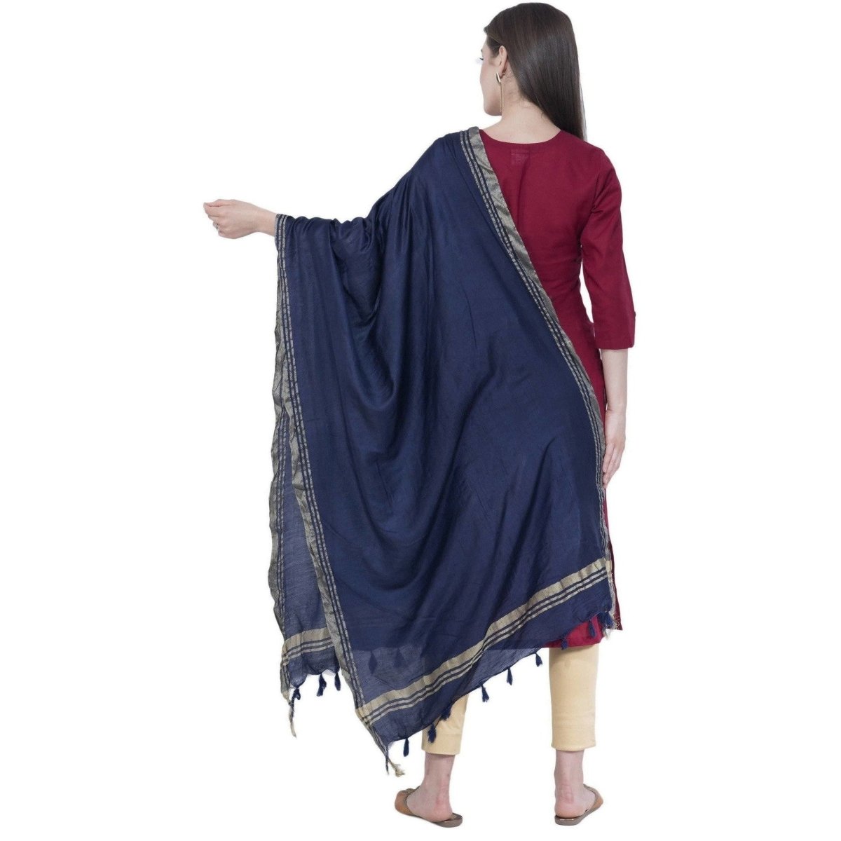 A R SILK Navy Blue Color Golden Border Dupattas and Chunnis