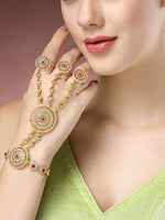 Thumbnail for NVR Women's Gold-Polished CZ Stone-Studded Handcrafted Ring Bracelet - Distacart