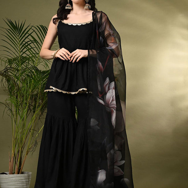 Sangria A-Line Kurti With Sharara & Dupatta - Distacart