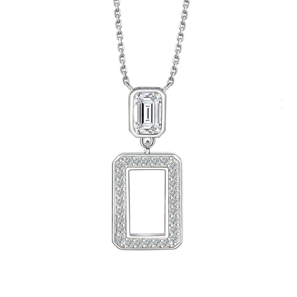 Cauer Elegant 14K White Gold Plated Moissanite Pendant Necklace