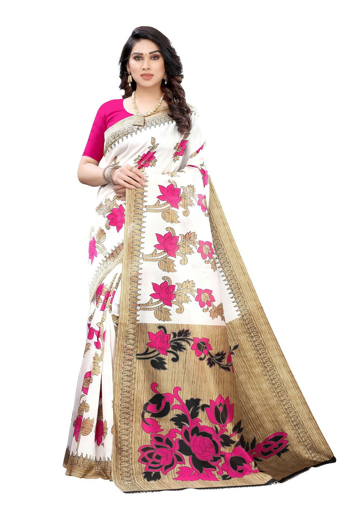 Vamika White Printed Art Silk Saree - Distacart