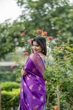 Thumbnail for Vishnu Weaves Women's Purple Banarasi Silk Saree with Blouse - Distacart