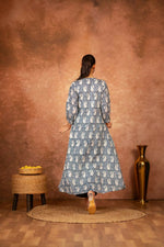 Thumbnail for Joban Fashion Blue Floral Hand Block Printed Cotton Kurta Pant Set - Distacart